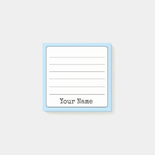 Sky Blue Retro Add Your Name Lined Post-it Notes