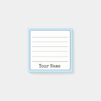 Sky Blue Retro Add Your Name Lined Post-it Notes