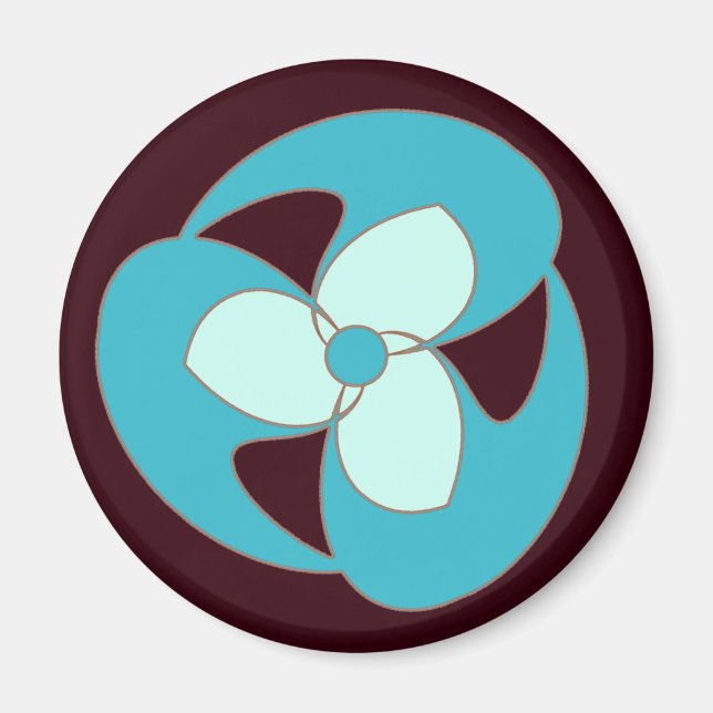 Sky Blue Retro Crescent Spiral Flower Magnet (Front)