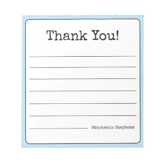 Sky Blue Retro Thank You Your Name Lined  Notepad