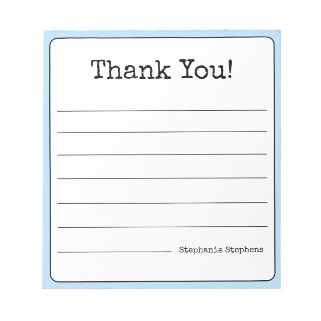 Sky Blue Retro Thank You Your Name Lined  Notepad (Front)