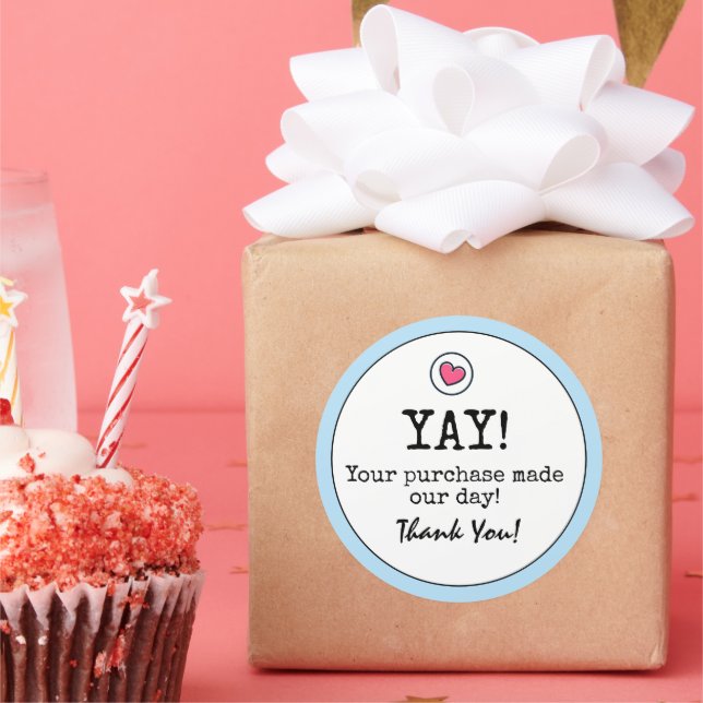 Sky Blue Retro With Heart Business Thank You  Classic Round Sticker (Party)