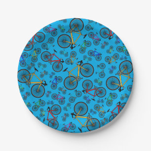 Sky blue road bikes paper plate