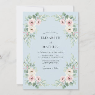 Sky Blue Romantic Floral Wedding Invitation