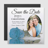 Sky Blue Rose Wedding Save The Date Photo Magnet