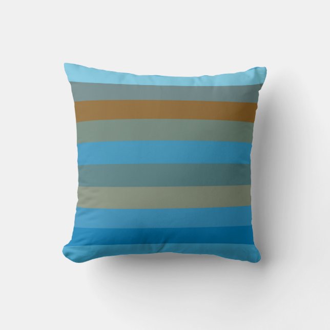  Sky Blue, Rust & Olive STRIPES Cushion (Front)