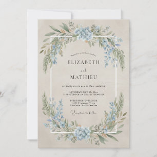Sky Blue Serene Vintage Wedding Invitation