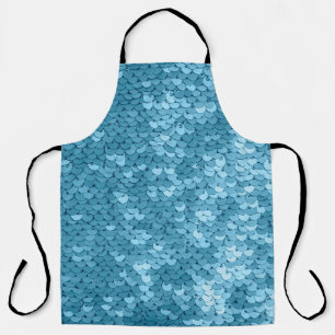 Sky blue shiny fabric with sequins, abstract backg apron
