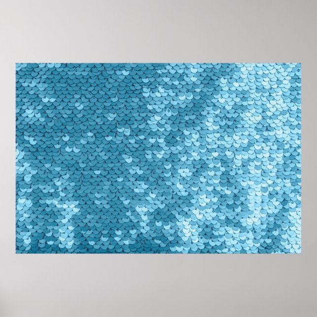 Sky blue shiny fabric with sequins, abstract backg poster (Front)