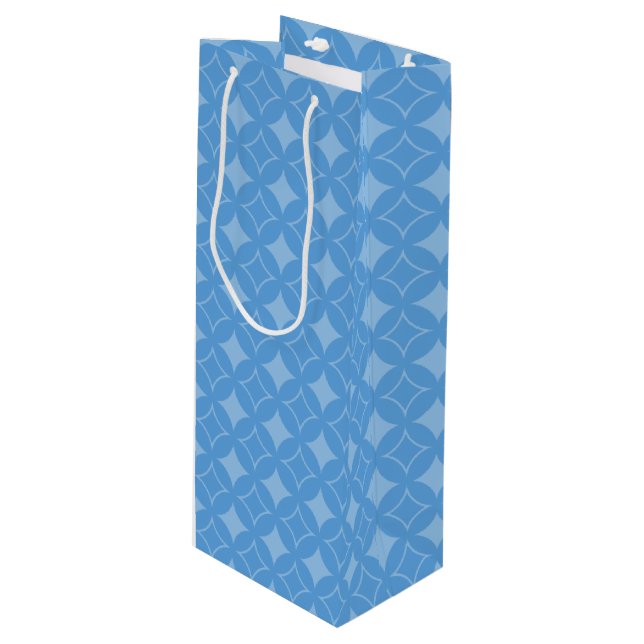 Sky blue shippo pattern wine gift bag (Front Angled)