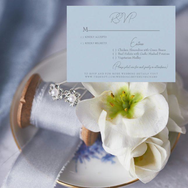 Sky Blue Silver Text Wedding RSVP Card (Creator Uploaded)