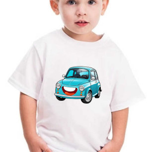 Sky Blue Smile Car Prin Kids Baby T-Shirt