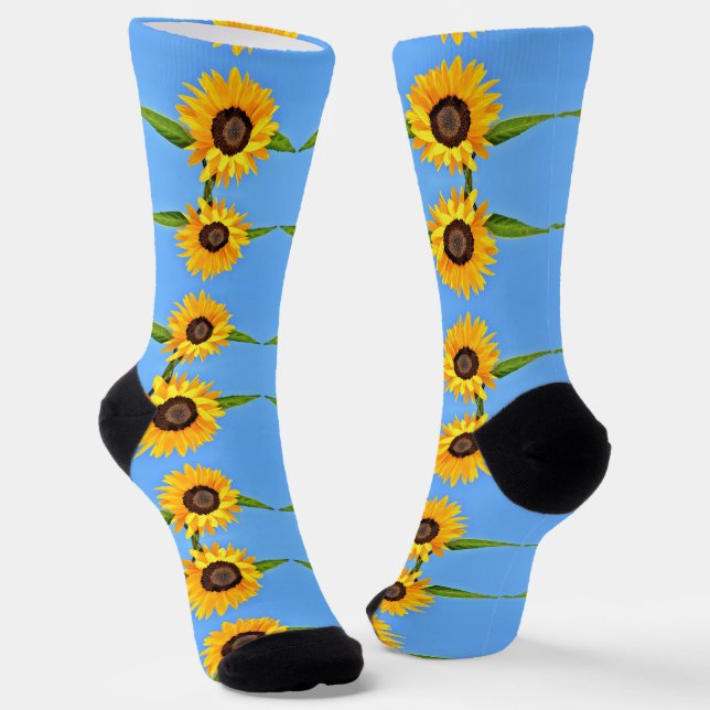 Sky Blue Socks with Sunflowers (Angled)
