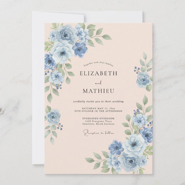 Sky Blue Splendid Romantic Wedding Invitation (Front)