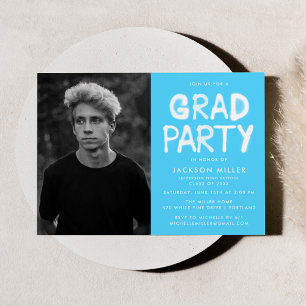 Sky Blue Spray Paint Photo Graduation Party Invitation