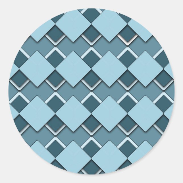Sky Blue Square and Diamond Chequered Pattern Classic Round Sticker (Front)
