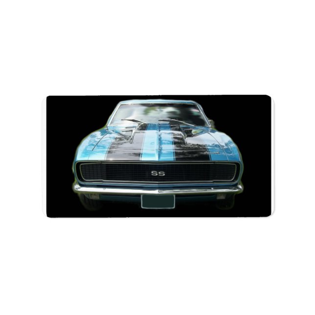 Sky blue SS Camaro with black stripes Label (Front)