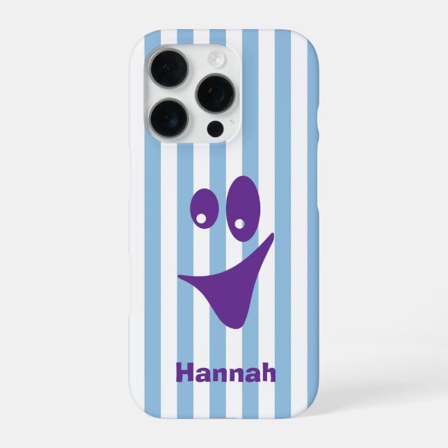 Sky Blue Stripe Purple Quirky Smile iPhone Case (Back)