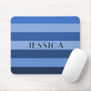 Sky Blue Striped Pattern Personalised Name Mouse Pad