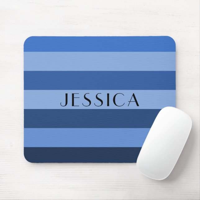 Sky Blue Striped Pattern Personalised Name Mouse Pad (With Mouse)