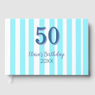 sky blue stripes 50th birthday name date simple guest book