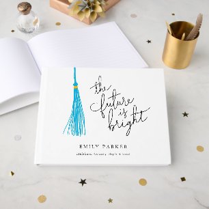 Sky Blue Tassel The Future Is Bright Graduation Guest Book