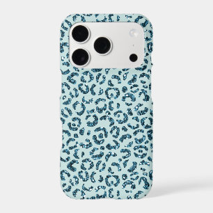 Sky Blue Teal Leopard Print Glitter