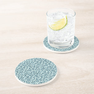 Sky Blue Teal Leopard Print Glitter Coaster