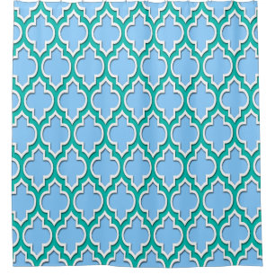 Sky Blue Teal White XL Moroccan #4DS Shower Curtain
