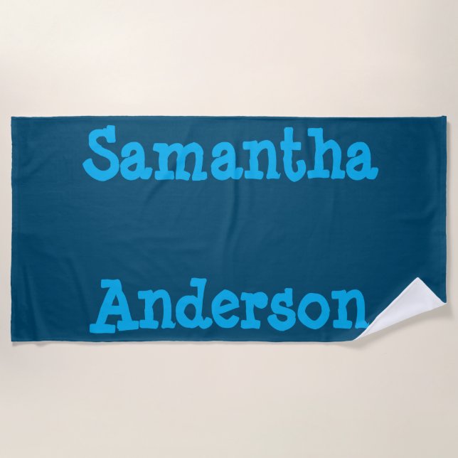 Sky Blue Text Personalised Beach Towel (Front)
