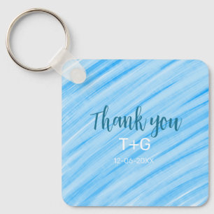 Sky blue thank you add couple name date year text key ring