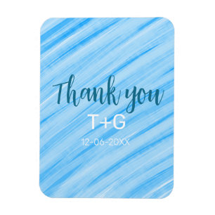 Sky blue thank you add couple name date year text magnet
