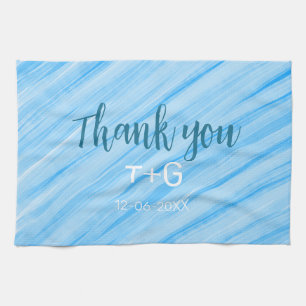 Sky blue thank you add couple name date year text tea towel