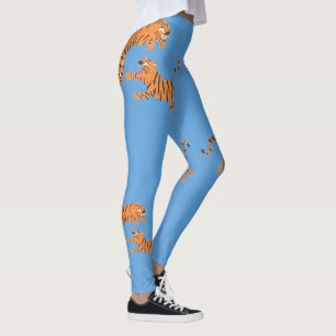 Sky Blue Tiger Animal Print Pattern Design Leggings
