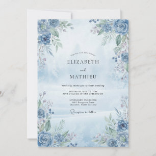 Sky Blue Tranquil Watercolor Wedding Invitation