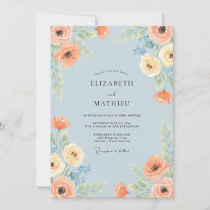 Sky Blue Vibrant Botanical Wedding Invitation