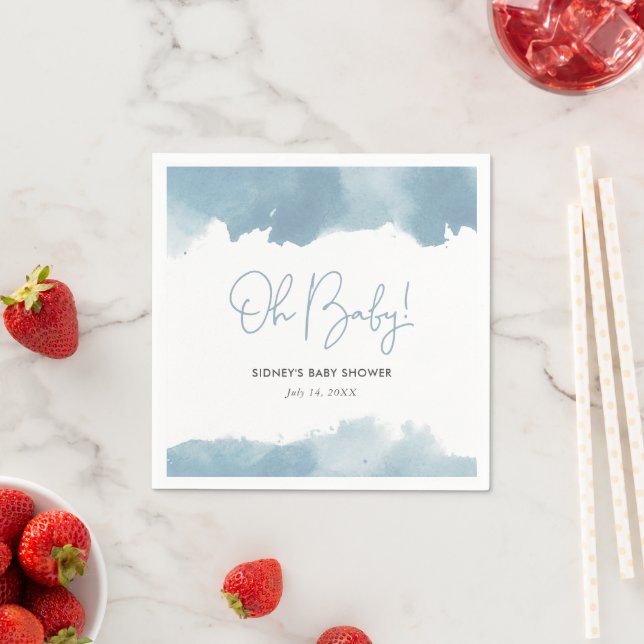 Sky Blue Watercolor Baby Shower Napkin (Insitu)