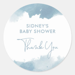 Sky Blue Watercolor Baby Shower Thank You Classic Round Sticker