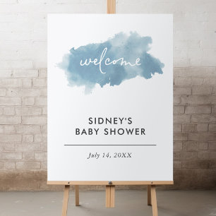 Sky Blue Watercolor Baby Shower Welcome Poster
