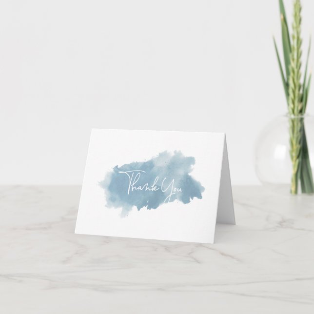 Sky Blue Watercolor Blank Thank You Note Card (Front)