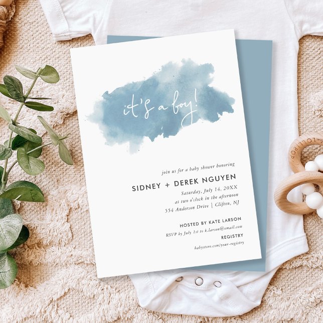 Sky Blue Watercolor Boy Baby Shower Invitation (Creator Uploaded)