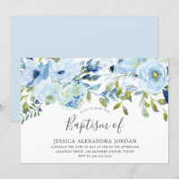 Sky Blue Watercolor Flowers Baptism Christening