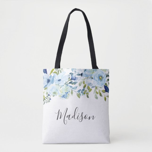 Sky Blue Watercolor Girls Name Birthday Gift Tote Bag (Front)