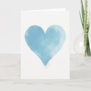 Sky Blue Watercolor Heart Glitter Card