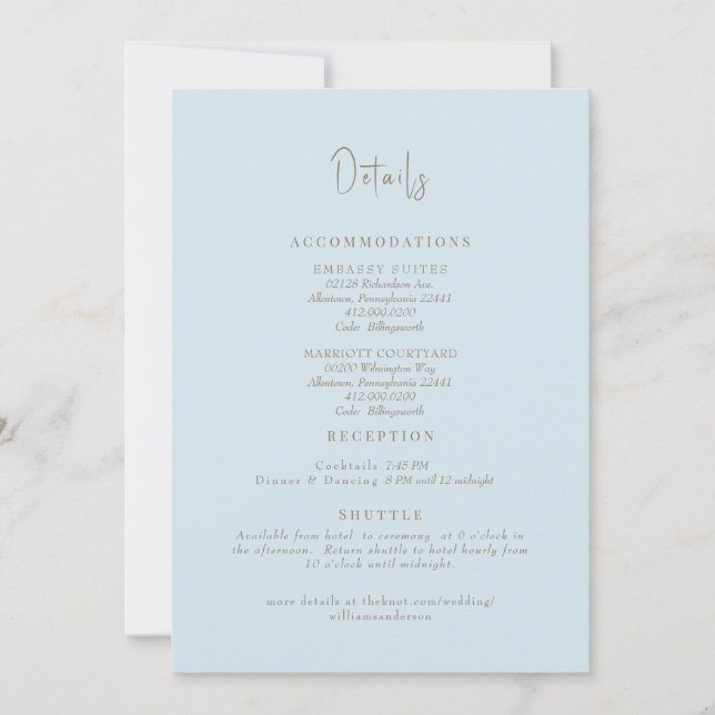 Sky Blue Wedding Details Enclosure Invitation (Front)