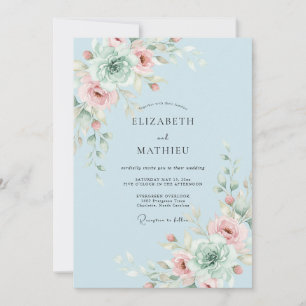 Sky Blue Whimsical Blossom Wedding Invitation