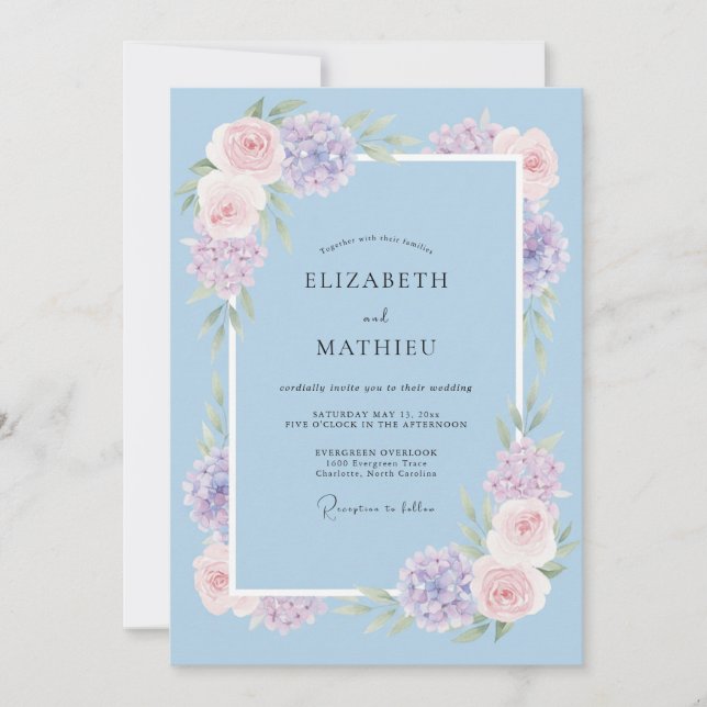 Sky Blue Whispering Bloom Wedding Invitation (Front)