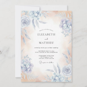 Sky Blue Whispering Floral Wedding Invitation