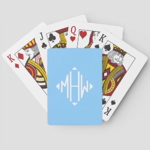 Sky Blue White 3Init Diamond Monogram Font DIY BG Playing Cards