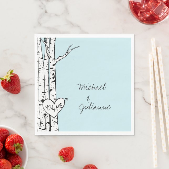 Sky Blue White Birch Trees Wedding Napkin (Insitu)